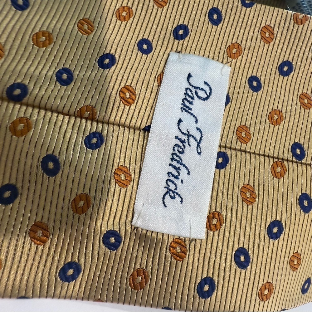 Paul Fredrick Gold Tie with Blue and Orange - Picture 2 of 5